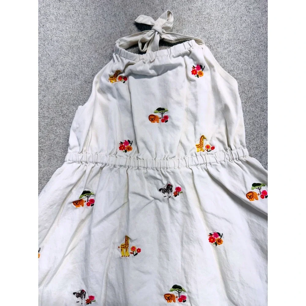 Gymboree 4T Safari‎ Animals Embroidered Halter Dress Girls White Cotton Summer